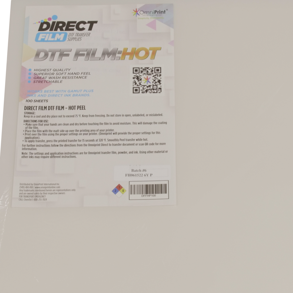 DTF Film - Instant Hot Peel Hot Peel Case 13" 19" of 100 Pack
