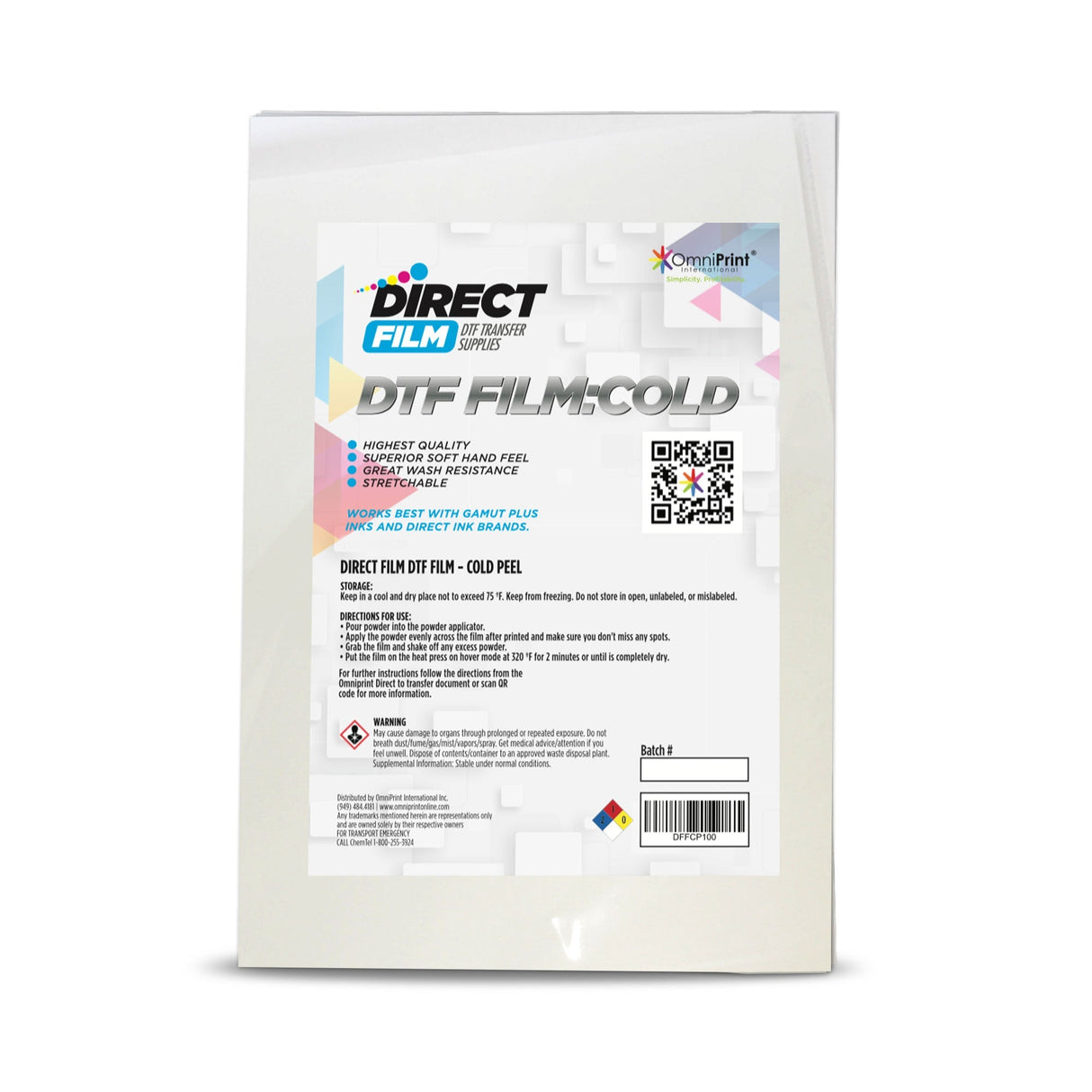 DTF - Instant Hot Peel Film - 13" X 19" 100 Sheets